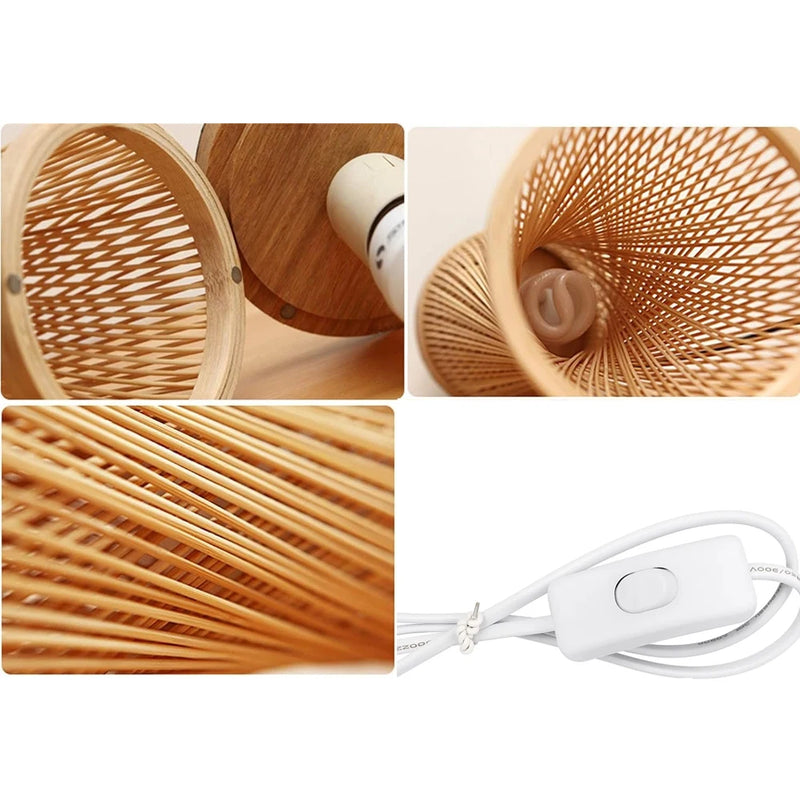 JOYINLED Japanese Style Bamboo Table Lamp Shade,Natural Handmade Lampshade for Table Lamp, Vintage Wicker Light Shade D15 XH35CM