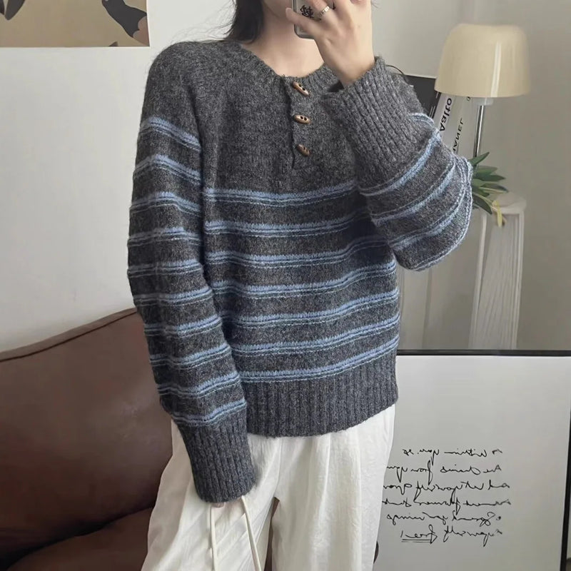Pull Femmes Tendances 2025 Fashion Striped Women's Sweater Spring Autumn Knitwear Woman Clothes Pullover Long Sleeve Tops