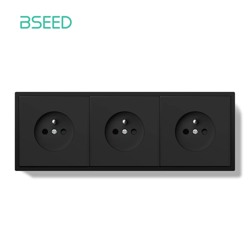 BSEED French Standard Single Wall Socket Double Electrical Outlets Wall Power Socket for France White Black Plastic Frame 16A