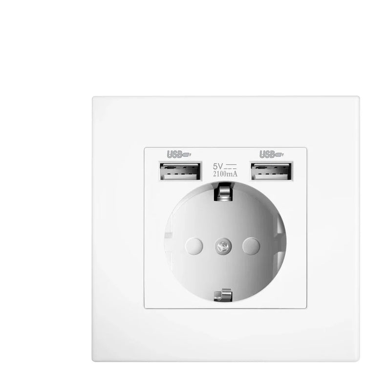 Depoguye White wall power button, international general button light switch, household bedroom switch with socket 220V 86mm*86mm