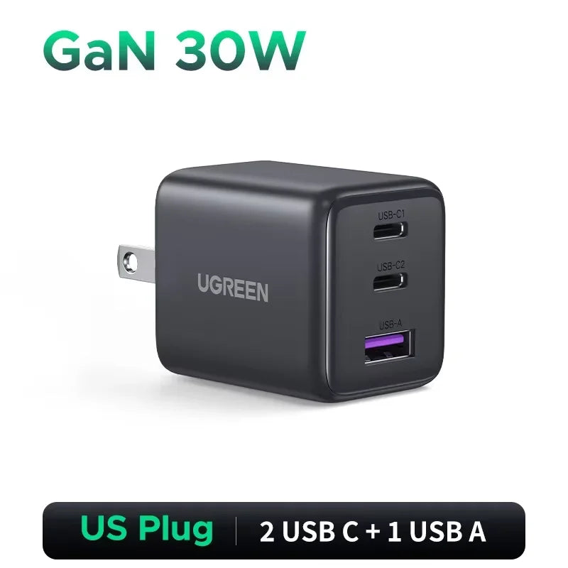 【US Plug】UGREEN 30W GaN Charger Mini PD 3.0 USB C Phone Charger For iPhone 17 16 15 Pro Max Samsung S25 Xiaomi Tablet iPad Air