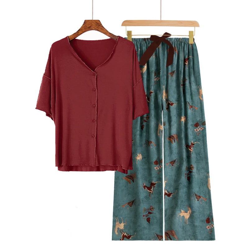 new Summer pajamas set Short sleeve Home suit for women pajama Short Sleeve+Pants Two Piece Thin night wear female nightwear