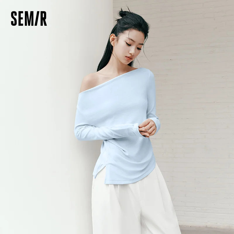 Semir Women Tshirt Long Sleeve Short Cowl Neck Ruched Irregular Slim Fashion Casual Autumn Top Street Wear 2026