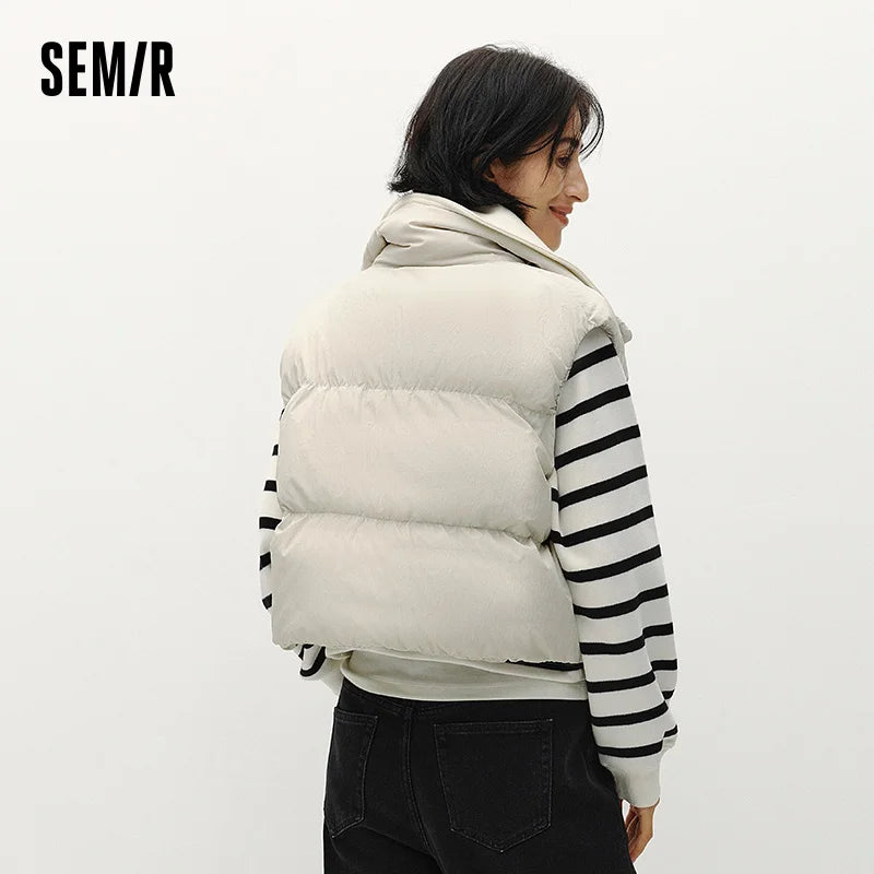 Semir Women Down Vest Cropped 90 Percent Down Fill Textured Stand Collar Loose Fit Drawstring Balloon Shape 2026 New