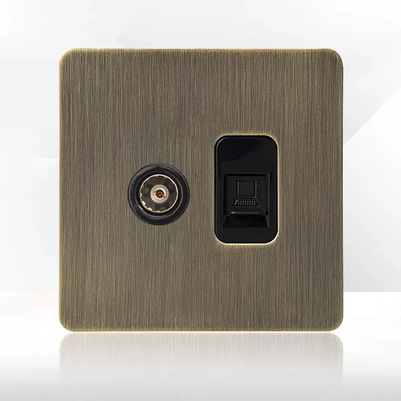 Retro Metal Brushed Antique Stainless Steel Push Button Switch Panel UK 13A Socket with USB Phone Charging for Home Improvement