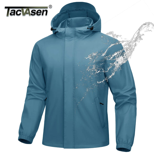 TACVASEN Mens Waterproof Lightweight Rain Jackets Hooded Breathable Outdoor Fishing Hiking Windbreaker Daily Wear With Pockets