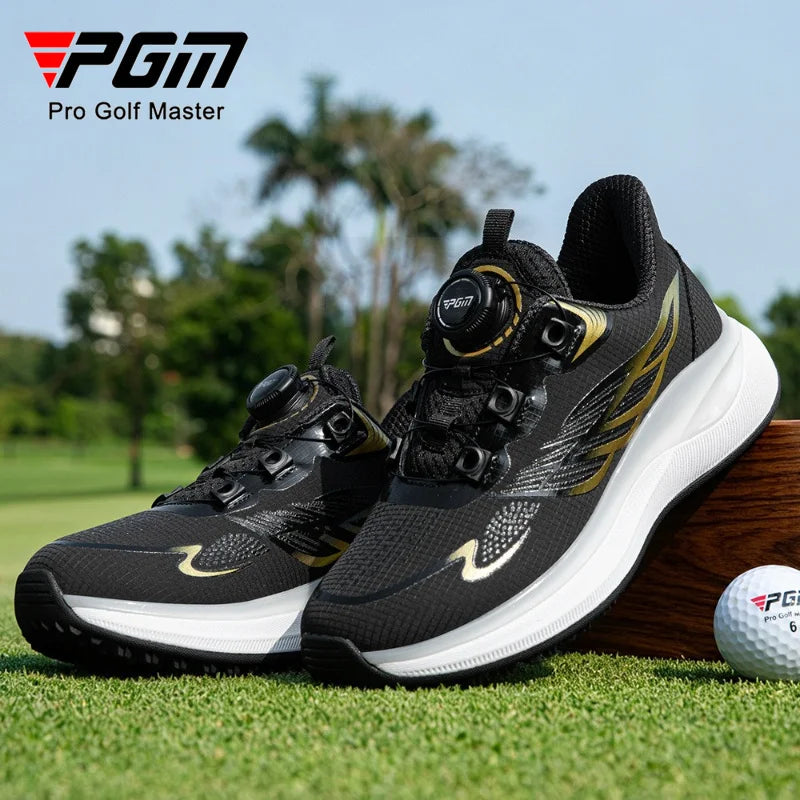 PGM Children Golf Shoes for Teenagers, High Elasticity, Cushioning, Breathable, Girls Knob Shoelaces, Boys Sports Shoes XZ459