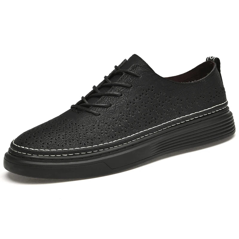 Summer Autumn Mens Retro Leather Casual Shoes Men Hollow Flat Shoes With Holes Big Size 46 47 Breathable Comfortable