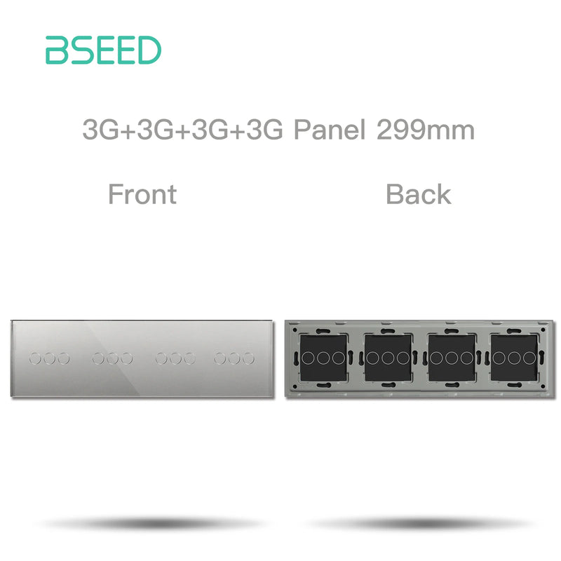 BSEED M1 Crystal Glass Panel 299mm For Touch Switches Quadruple 1/2/3Gang With Metal Plate Wall Light Switch Function Part Only