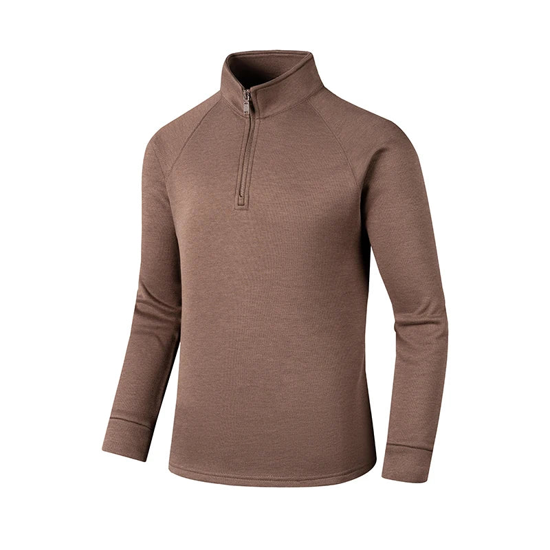 Old Money Style Men's Stand Collar Zip-Up Sweatshirt - Camel (Smoke Blue/ Brown/Gray)Long-sleeved Fleece Hoodie
