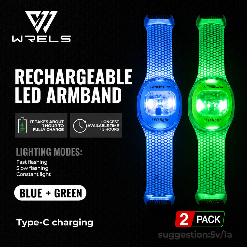 WRELS Arm Light Rechargeable LED Light Up Armband Waterproof Night Running Cycling Outdoor Safety Wristband Warning Light