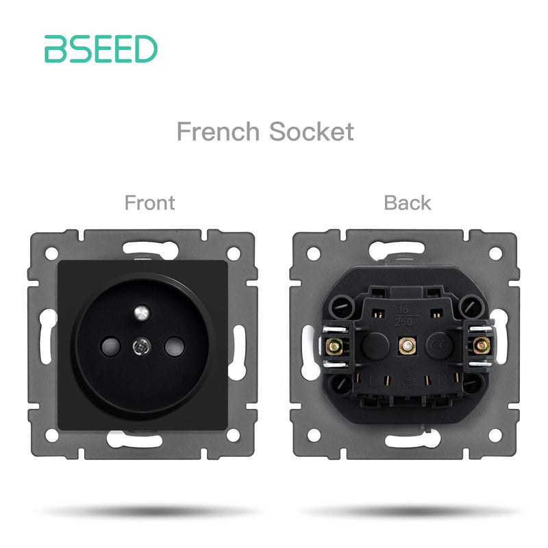 BSEED EU Standard Button Light Switch 1/2Gang 1/2Way Wall Socket USB Type-C DIY Function Parts Glass Panel Free Combination