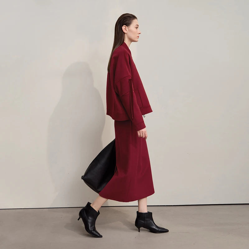 AMII Women's Skirt 2026 Winter New Minimalist Solid Color Commuter Skirts For Woman Wool Long Versatile Clothing Female 12544047