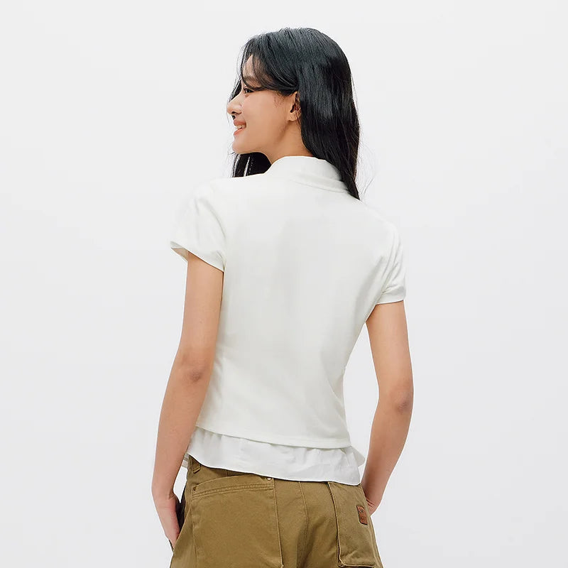 Semir Women Tshirt Cropped Solid Color Slim Crew Neck Short Sleeve Summer 2026 Minimal Casual Fashion Style Top