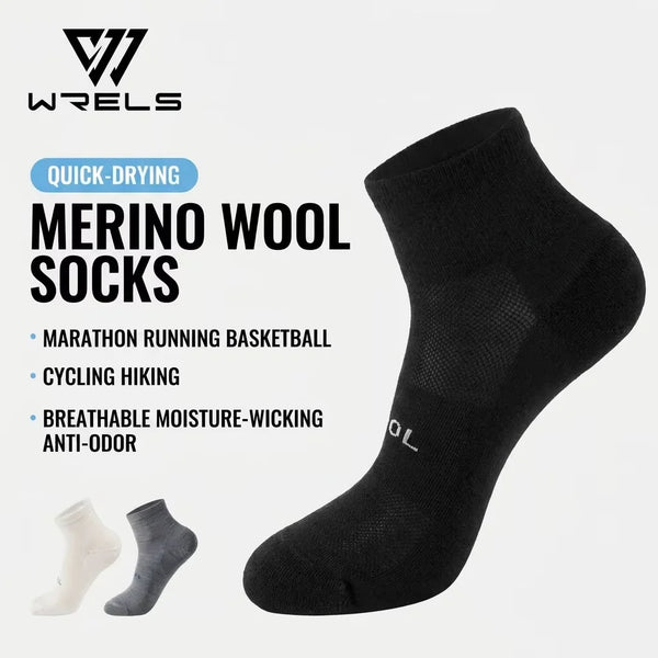 WRELS 1/2/3 Pairs Merino Wool Sports Socks Thermal Cushioned Hiking Socks Anti‑Blister Breathable Anti-Odor Climbing Travel Sock