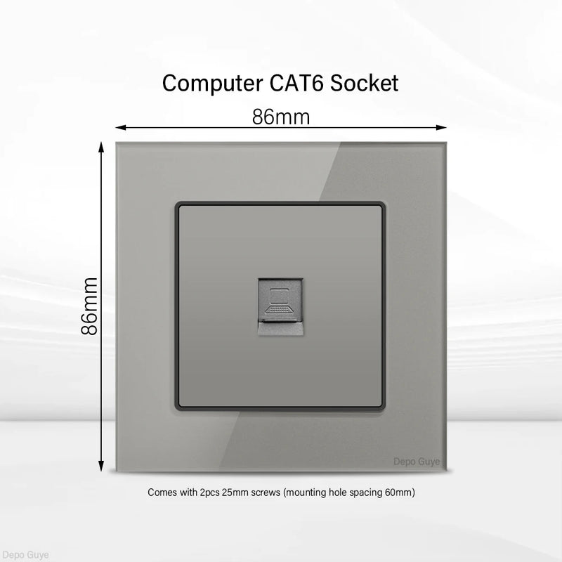 Grey UK 13A Tempered Glass USB Type C 18W Quick Charge Socket,Dual Universal Power Outlet,Home Light Electric Switch Panel