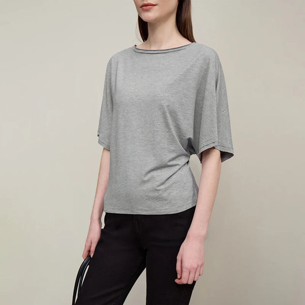 Amii Women's Summer Tee 2026 New Boat Neck Dolman Sleeve Loose Versatile T-Shirt Stretch Casual Knit Ladies Clothing 12622054