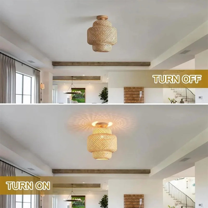 JOYINLED Japanese Style Bamboo Ceiling Lamp 30CM Ceiling Light Handmade Light Fixture E27 for Dining Living Room Home Decor