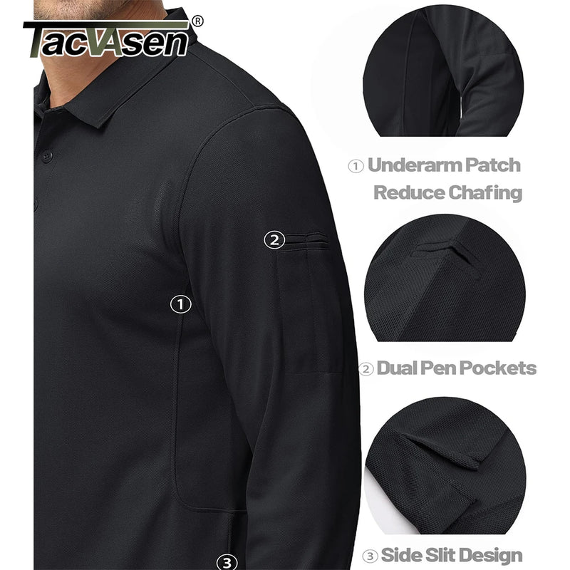 TACVASEN Mens Long Sleeve Collared T-Shirt 3 Button Quick Dry Performance Golf Shirt Athletic Casual Basic Tops Moisture-Wicking