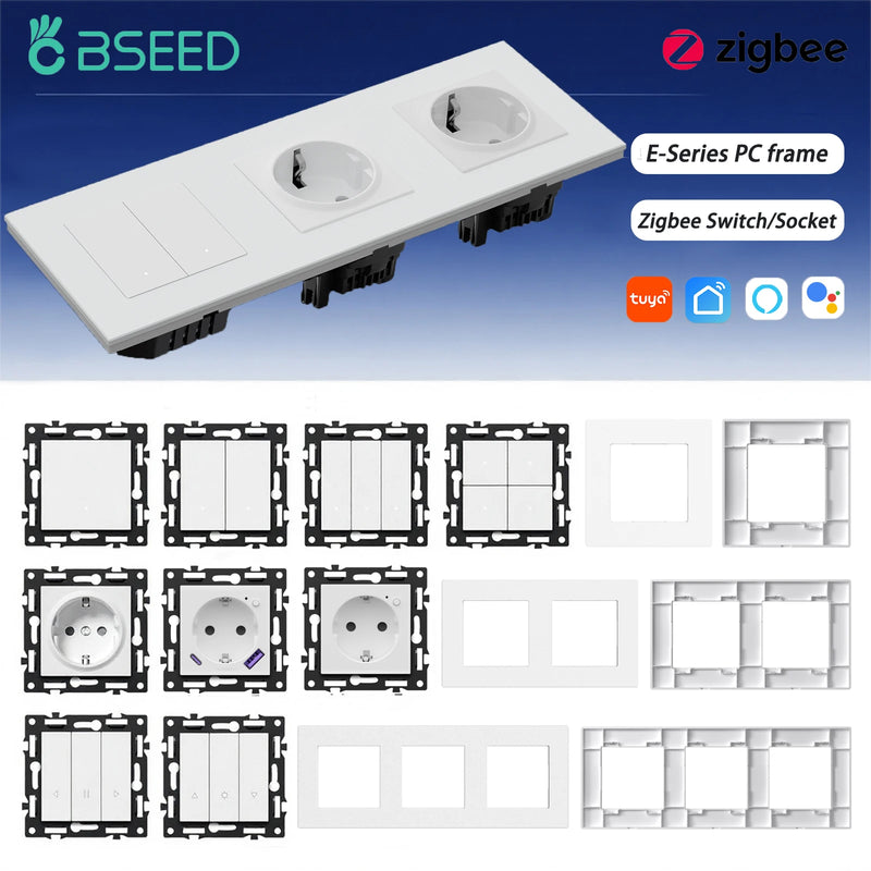 BSEED Zigbee Click Switch Module Smart Light Switch DIY Part with PC Plastic Frame Zigbee Socket Components for Home Automation