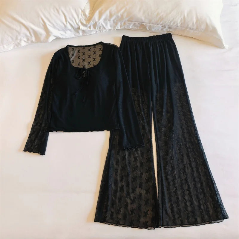 Elegant Chest Pad Home Suit for Women Nightwear Thin Long-Sleeve Pajamas Set 2026 Autumn New Two-Piece Comfortable Homewear Suit