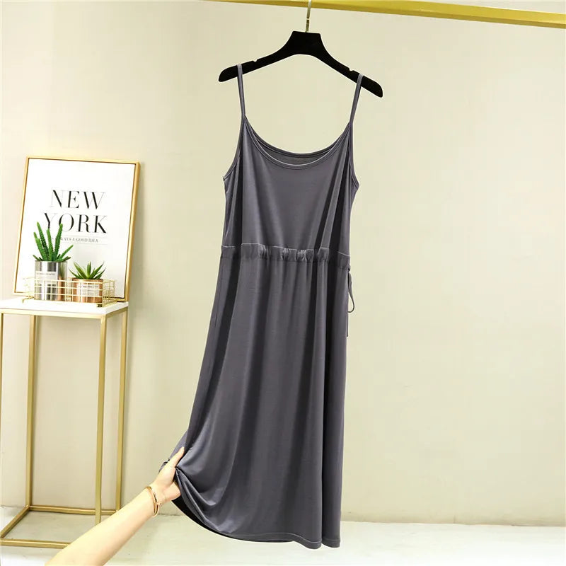 Fdfklak New Modal Cotton Night Dresses For Women 2025 Sexy Suspenders Nightshirt Drawstring Waist Slim Nightgowns Female
