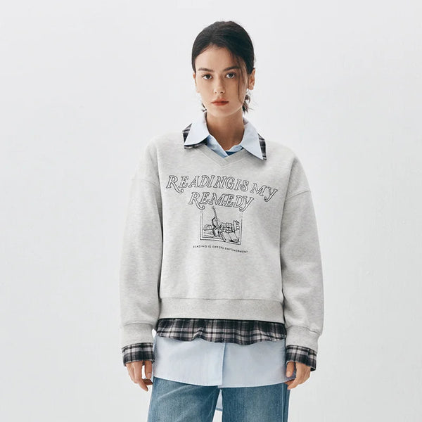 អាវយឺត Semir សម្រាប់នារី មានស្រទាប់ក្រណាត់រោមចៀម កអាវបត់ចុះក្រោម រចនាបថបែប Retro ឆ្នាំ២០២៦ ស្លៀកជាស្រទាប់ៗសម្រាប់រដូវរងា ពាក់ជារៀងរាល់ថ្ងៃ
