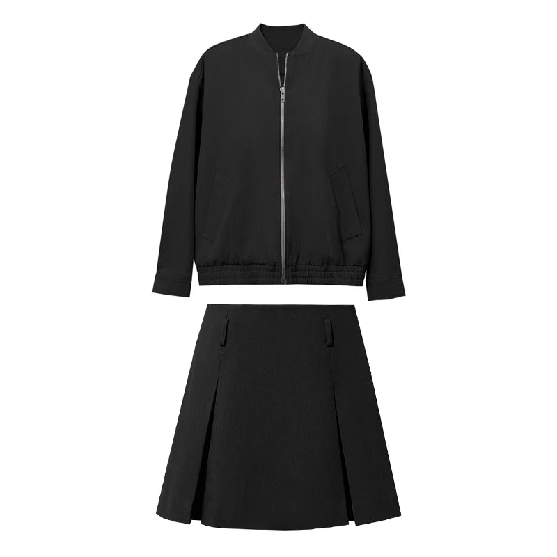 Amii Women Baseball Jacket A-Line Skirt 2 Piece Set Casual Commuter Mini Skirts Autumn 2026 Woman Zip Up Coat Separate 12643077