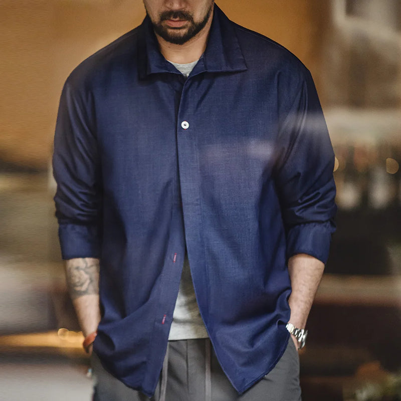 ឈុតអាវ និងខោ Maden ពណ៌ Denim ពណ៌ខៀវសម្រាប់បុរស កអាវរលុង ដៃវែង អាវក្រៅរដូវផ្ការីក ស្លៀកធម្មតា មានផាសុកភាព