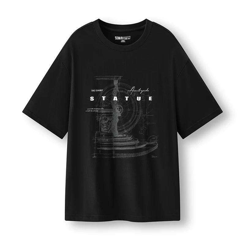 Semir Mens Tshirt 2026 Retro American Printed Knitted Slightly Loose Crew Neck Casual Fashion Soft