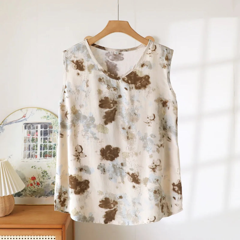 Summer Thin One Piece Pajamas for Women Tank Top Sleepwear Sleeping Wear New Floral Sleeveless V-neck Sleep Top Home Wear