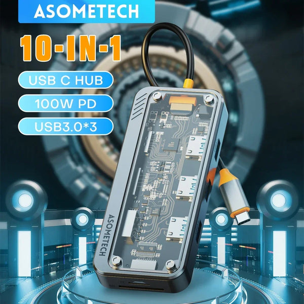 ស្ថានីយ៍ចត USB C HUB 10 ក្នុង 1 ប្រភេទ C ទៅ HDMI-compatible Hub Usb 3.0 អាដាប់ទ័រ PD 100W សម្រាប់សាកថ្មលឿន Macbook PC Laptop Tablet