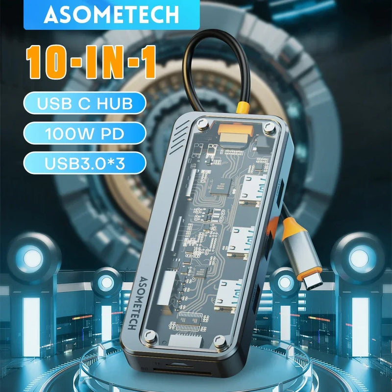 ស្ថានីយ៍ចត USB C HUB 10 ក្នុង 1 ប្រភេទ C ទៅ HDMI-compatible Hub Usb 3.0 អាដាប់ទ័រ PD 100W សម្រាប់សាកថ្មលឿន Macbook PC Laptop Tablet