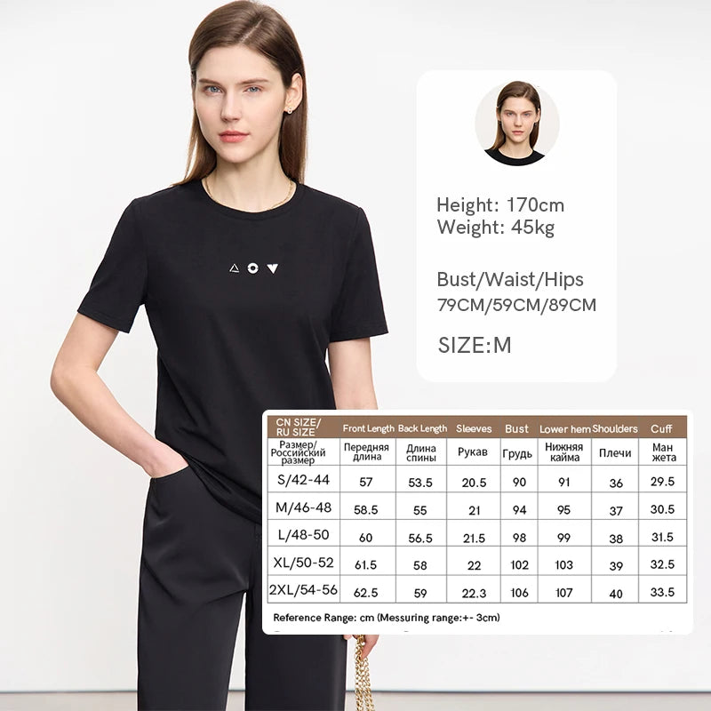 អាវយឺត Amii Minimalist សម្រាប់នារី កអាវខ្លី ដៃខ្លី ការតុបតែងធរណីមាត្រ កប្បាសប្រឆាំងបាក់តេរី អាវយឺតយឺត 12521088