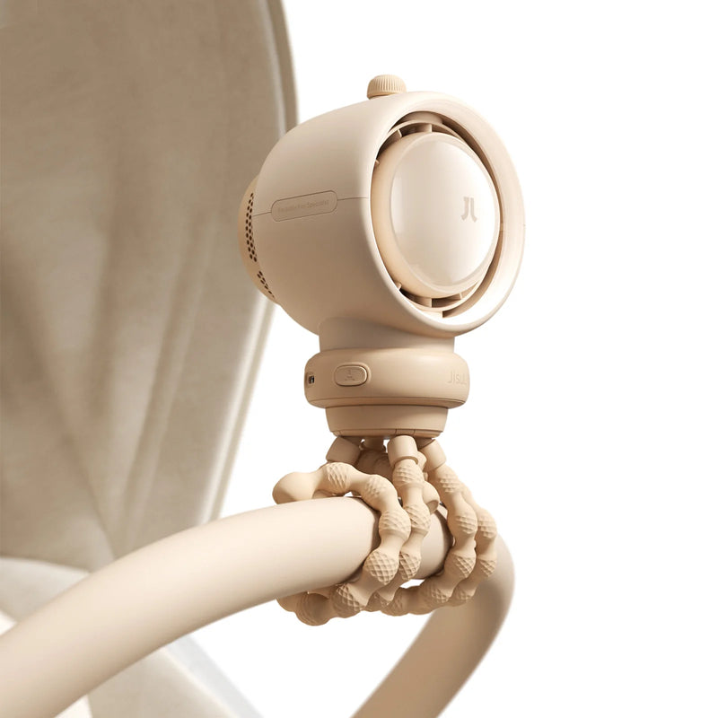 JISULIFE Portable Baby Stroller Fan,Air Purify Turbo Tech,Nature Wind,LED Light,5000mAh,Food-Grade Silicone Bracket,Crib Fan