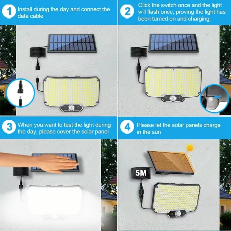 Led Solar Lamp Outdoor Motion Sensor Solar Flood Lights With Remote Control Ip65 Waterproof Security Lamps for Outside Party