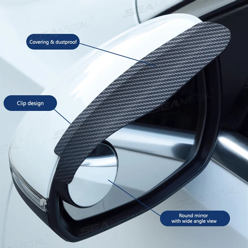 SEAMETAL Carbon Fiber Textured Car Rearview Mirrors Clip Design Rain Eyebrow Blind Spot Mirror Reflective Mirror And Rain Cover