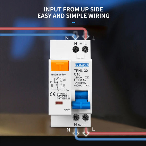 TOMZN 1PCS TPNL DPNL 1P+N 6A-63A 230VAC 50/60Hz Residual Current Circuit Breaker With Over Current And Leakage Protection RCBO