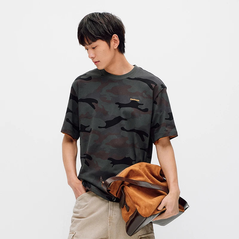Semir Men Tshirt Camouflage All Over Print Cotton Color Block Embroidered Trendy Top 2026 Summer Street Casual Style