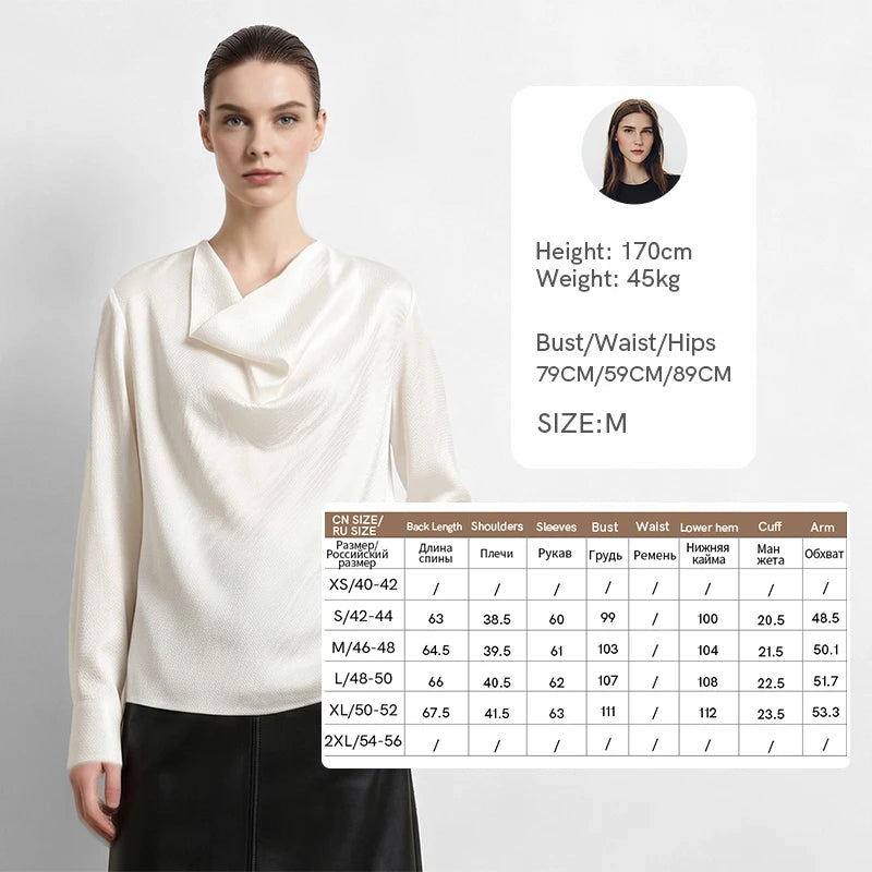 Amii Women's Satin Long Sleeve Blouse Draped Neck Elegant Oversized Minimalist Business Casual Top Autumn Woman clothes 12623131