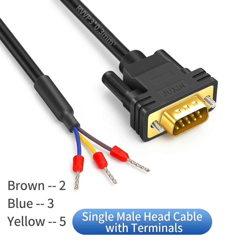 DIVEDEER DB9 Serial Cable RS232 RS485 Adapter Cord 3-Core 235 Terminal Wire 9-Pin COM Port Connector Single-End Male & Female