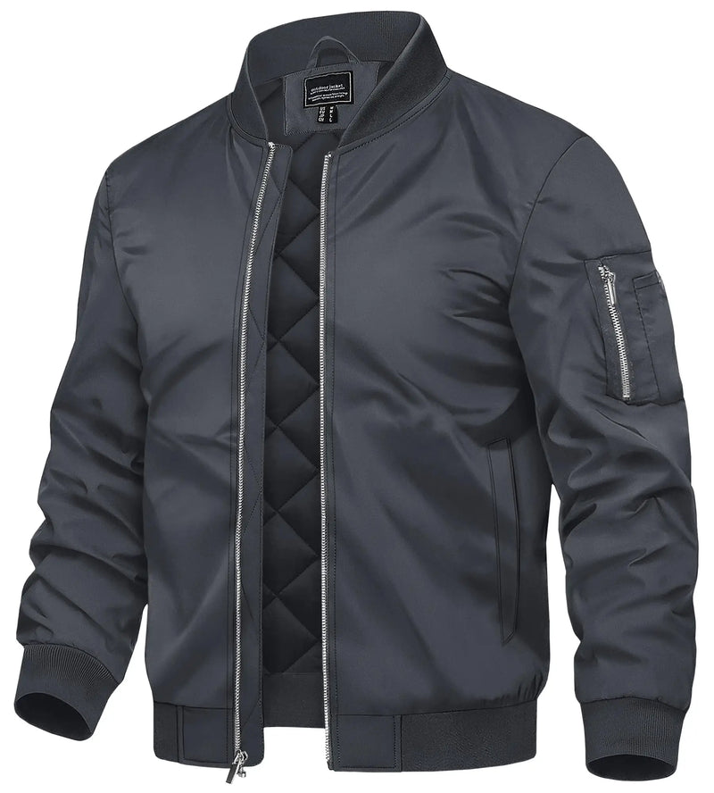 TACVASEN Men's Autumn And Winter Full-Zip Padded Jacket Warm Polyester Waterproof Coat with 5 Pockets for Casual Outdoor Wear