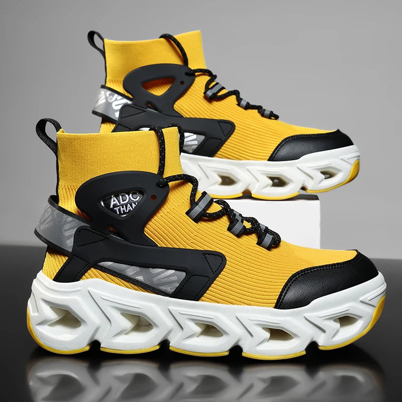 Mens Sports Shoes 2025 New High Top Thick Sole Trendy Casual Sneakers Cosy Wear-resistant Outdoor Running Shoes for Men