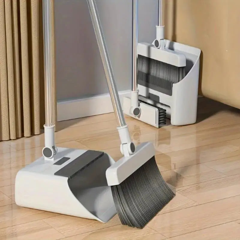3-in-1 folding broom and dustpan set-Multi-surface cleaning set with strong bristles | Compact floor brush for carpet/hard