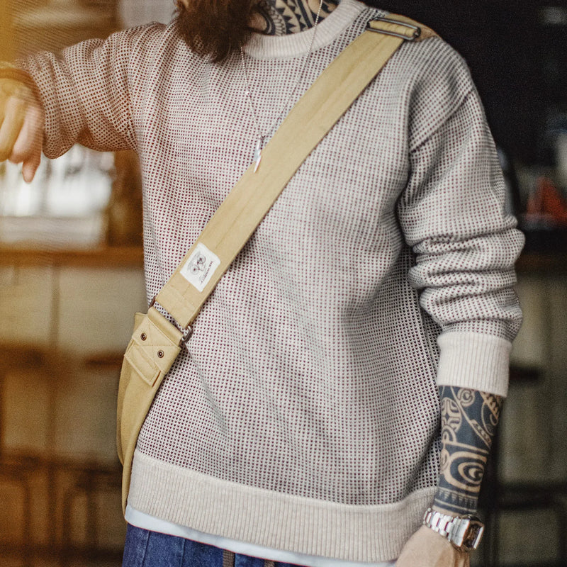 Maden Men's Vintage Grey Crew Neck Sweater Knit Warm Pullover for Autumn and Winter Jumpers Casual Top for Layering Knitwear