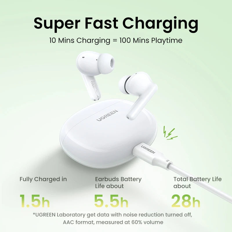 UGREEN HiTune P3 TWS Bluetooth Earphones Wireless Headphones 28H Earbuds Double Mic Call Noise Reduction In-Ear Handfree Earbuds