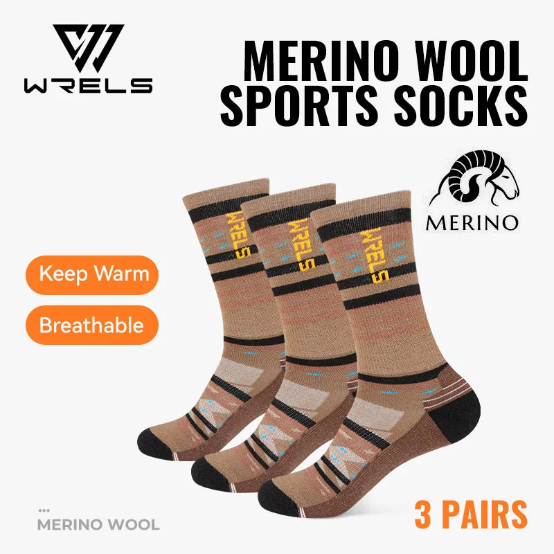 WRELS 1/2/3pairs Merino Wool Socks Moisture Wicking Warm Thermal Hiking Socks Breathable Cushion Hiking Running Compression Sock