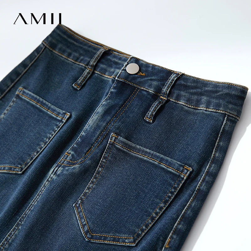 AMII Elegant Summer Skirts for Women 2026 Midi Straight Elastic Clothing Woman Fashion Gradient Denim Long Skirt Female 12552061