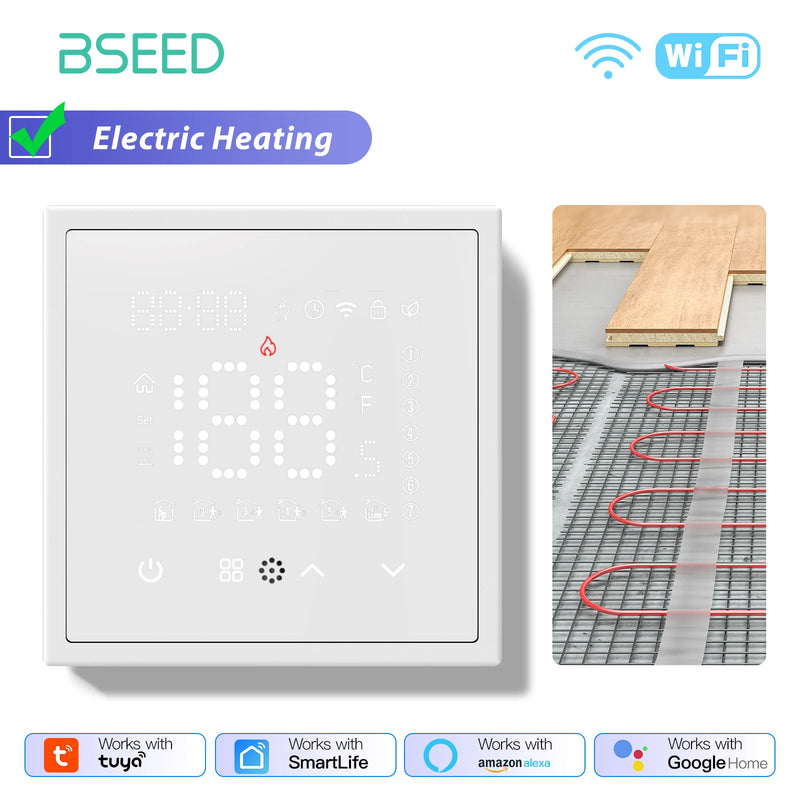 BSEED WIFI Electric Floor Heating Water Boiler Room Smart Thermostat Alexa Google App Temperature Controller Plastic Frame