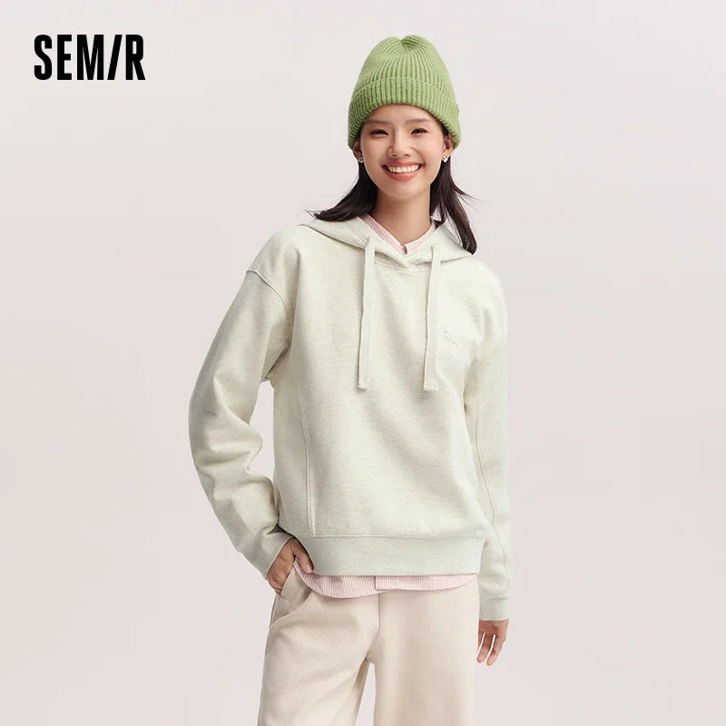 Semir Embroidered Hoodie Women Spring Hooded Loose Split Design Minimalist Gentle Style Casual Comfortable Pullover